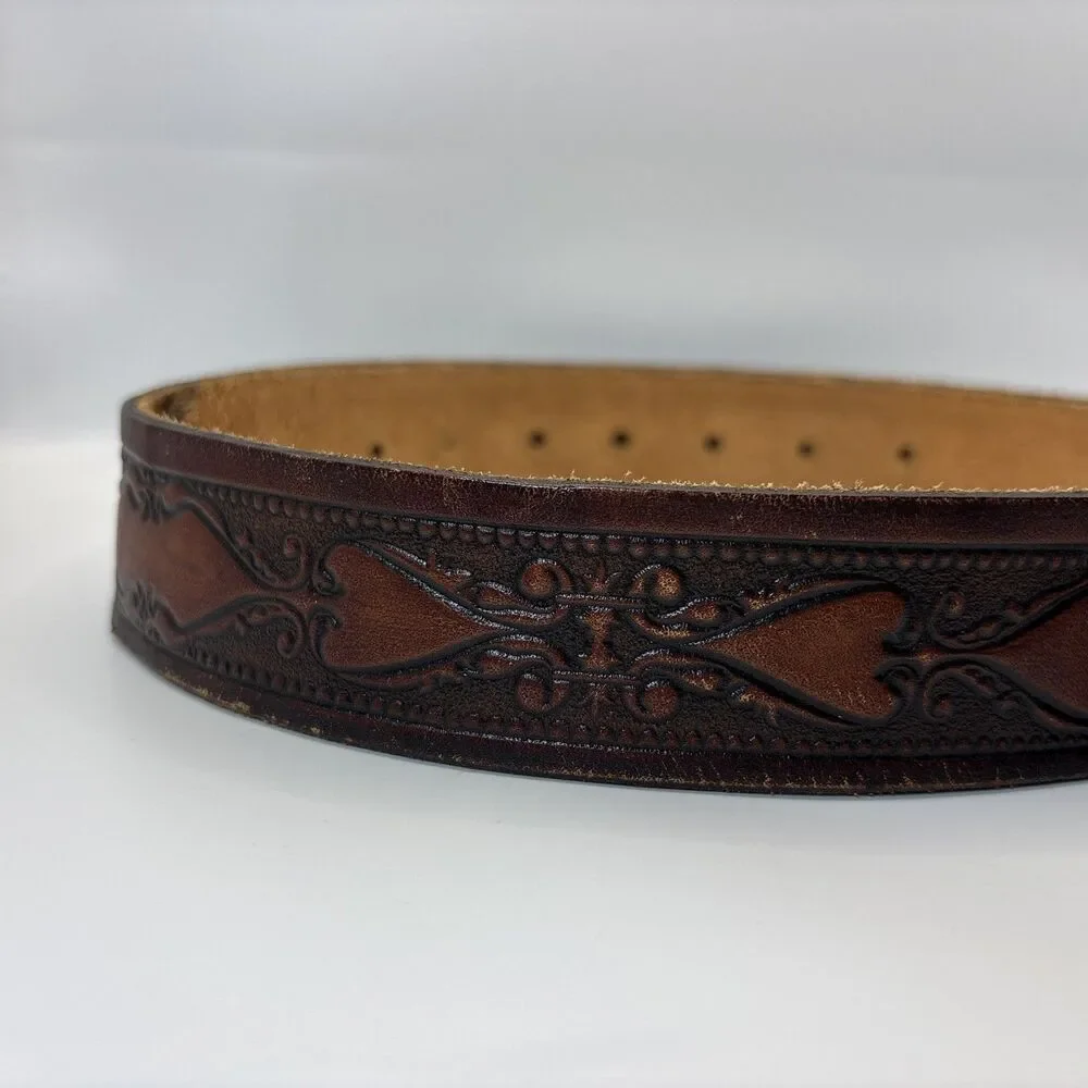 Vintage Bergamot‎ Bowhunter Reward Pewter Belt Buckle Leather Western Tooled USA